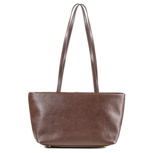 Torba z naturalnej skóry typu shopper z długim i krótkim uchwytem oraz ozdobną minimalistyczna zawieszką z przodu
