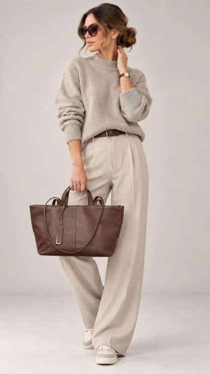 brązowy shopper w odcieniu coffee. Model