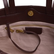 Skórzana torba shopper Versono Coffee z naturalnej skóry licowej z długim i krótszym uchwytem oraz karabińczykiem na klucze.