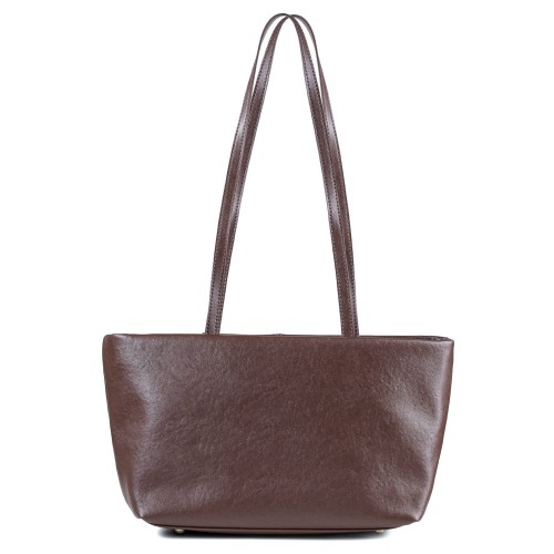 Torba z naturalnej skóry typu shopper z długim i krótkim uchwytem oraz ozdobną minimalistyczna zawieszką z przodu